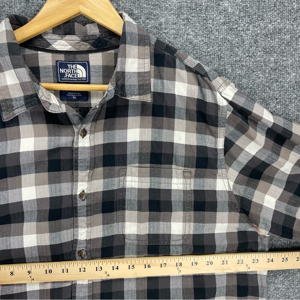 The North Face Plaid Flannel Shirt Men’s XL Gray White Tweed Herringbone Cotton - Picture 8 of 9